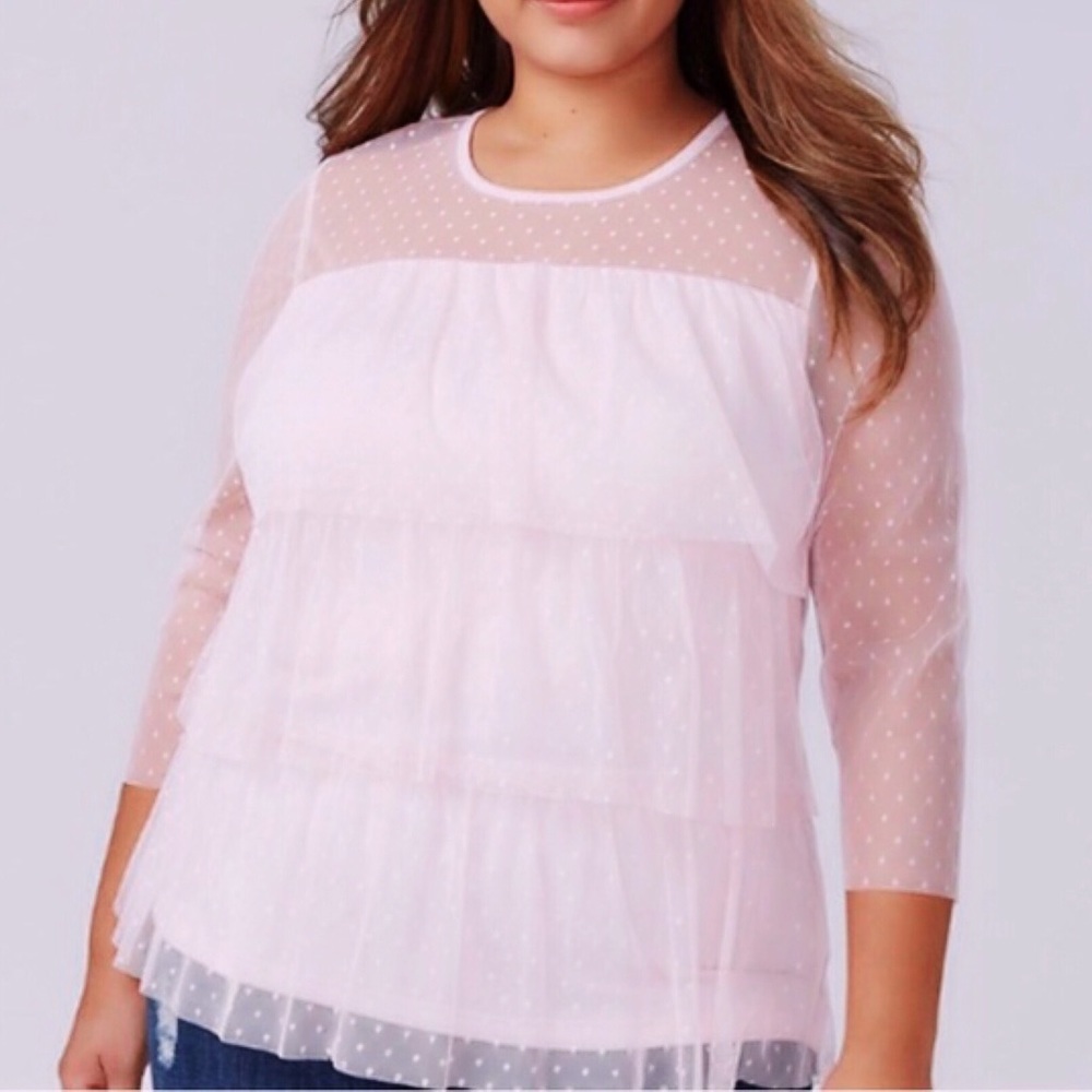NWT Lane Bryant pink mesh tiered top Sz 14/16